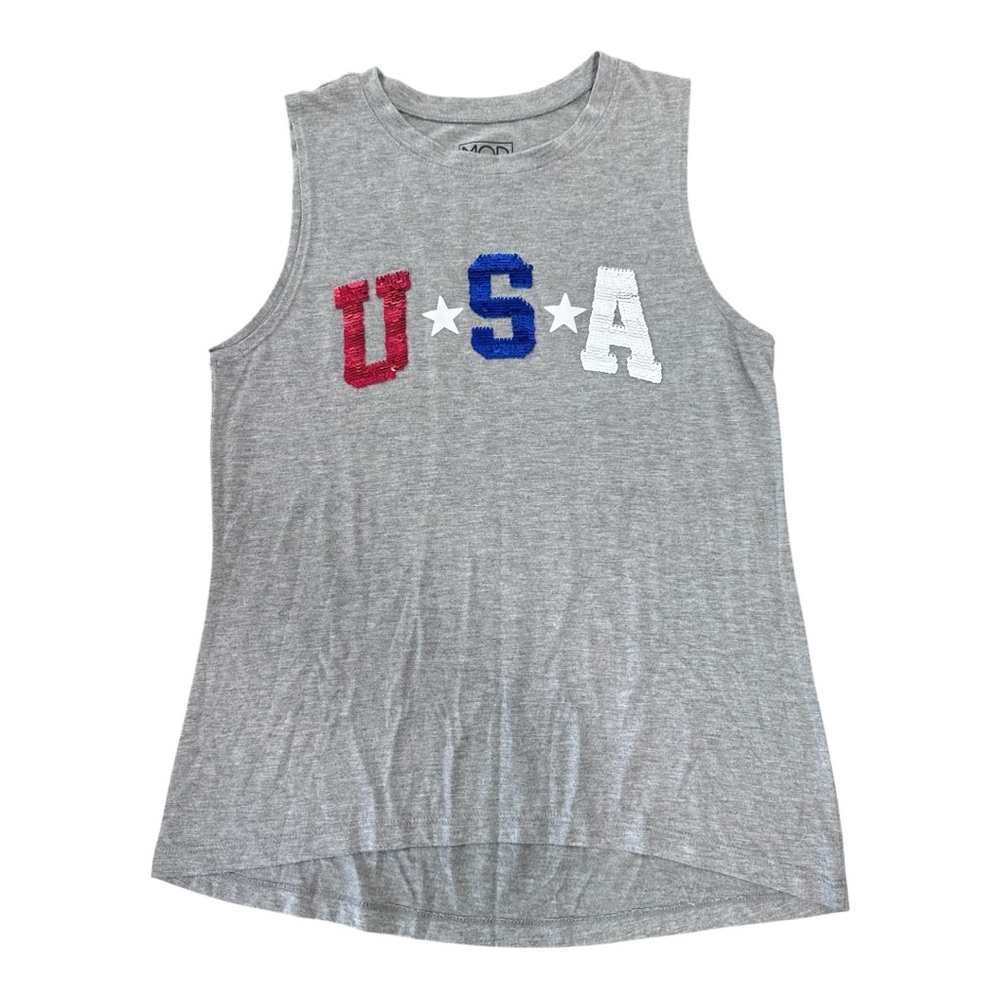 USA Patriotic American flag sequin tank‎ top Medium Gray